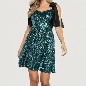 Baltic Born Monochrome Teal Vega Bold Sparkle Sequin Short Mini Dress Large